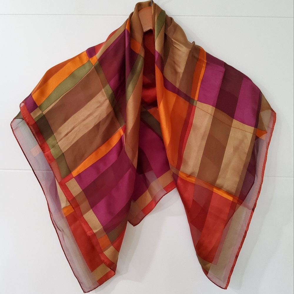 Adrienne Vittadini Multicolor Plaid Satin Scarf